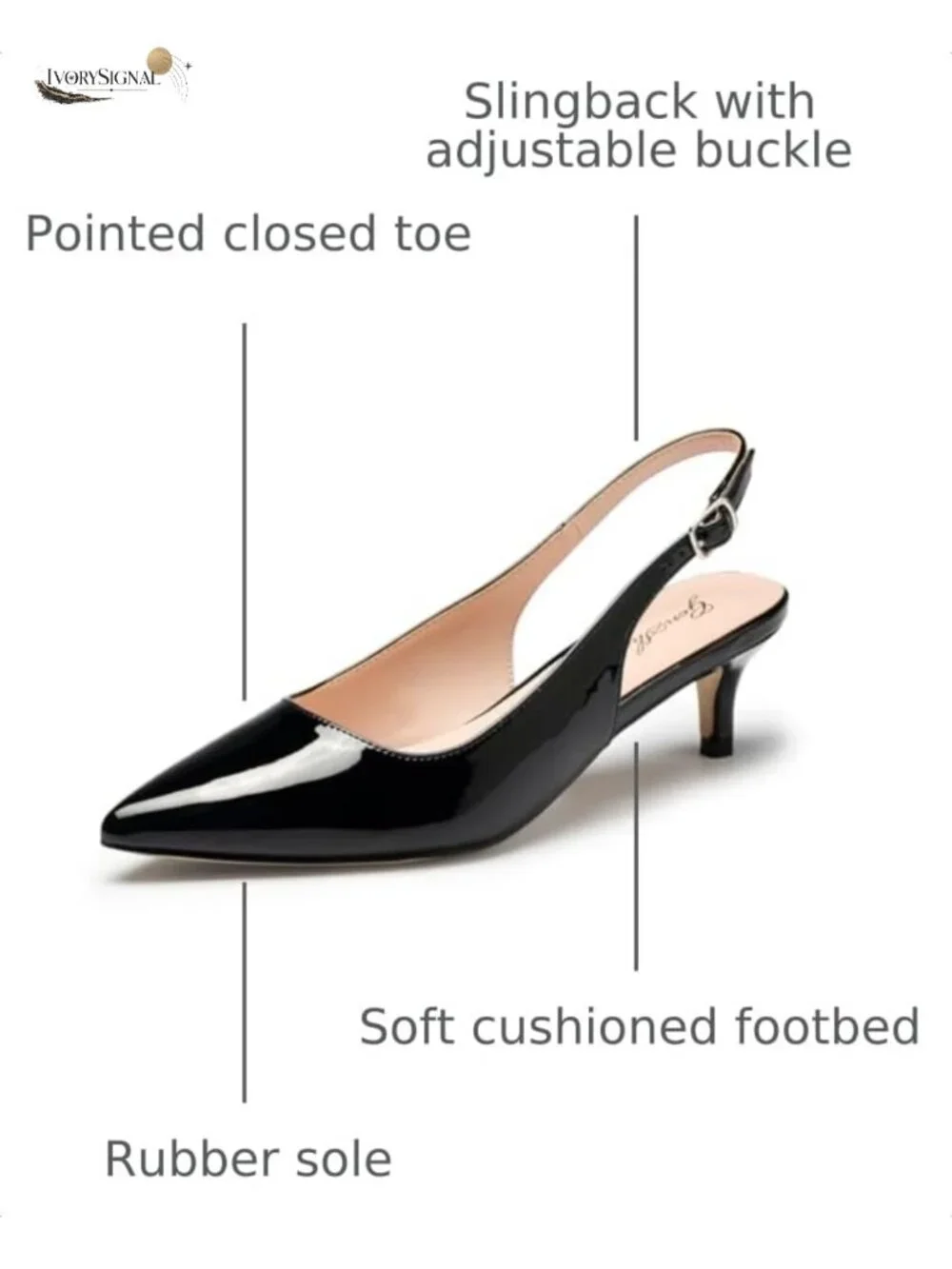Women's Kitten Heels Slingback Pumps Pointed Toe Low Heels Faux Leather